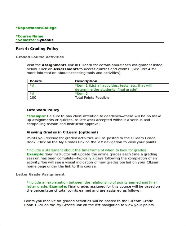 Detail Course Syllabus Template Nomer 8