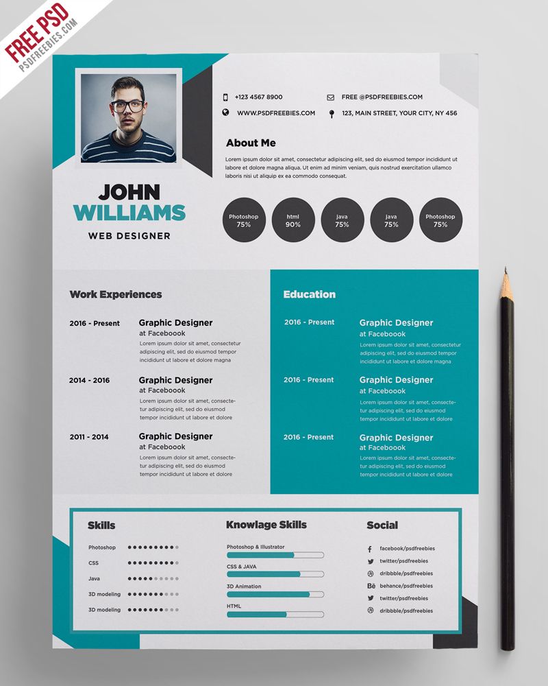 Detail Creative Resume Template Psd Nomer 2