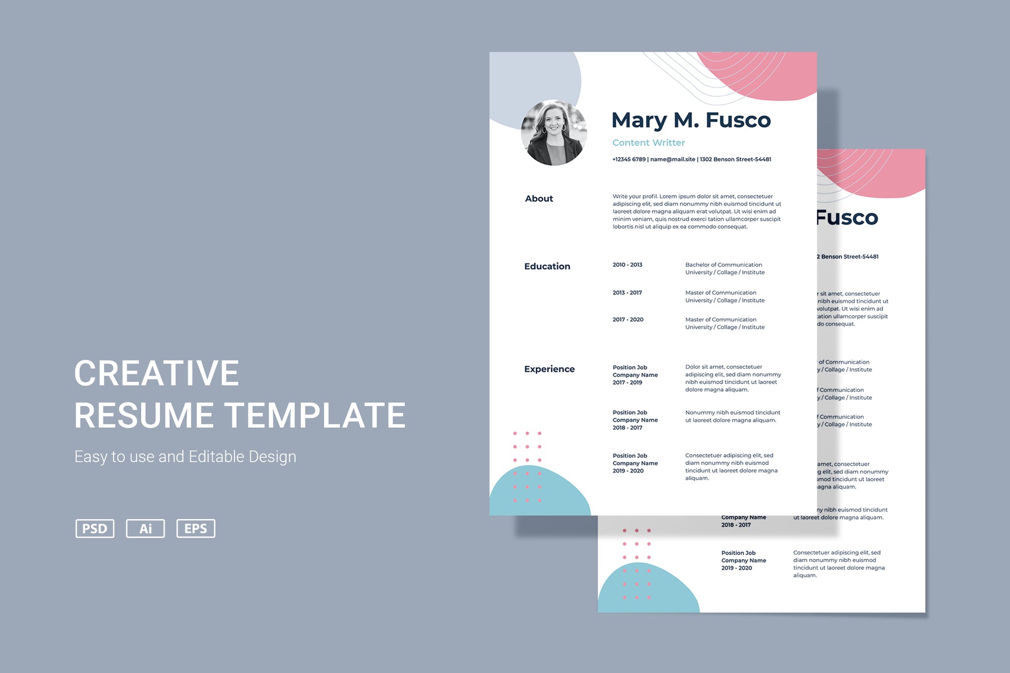 Detail Creative Resume Template Psd Nomer 22