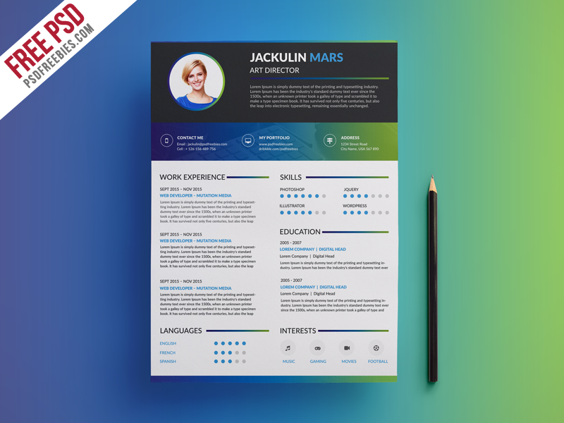 Detail Creative Resume Template Psd Nomer 4