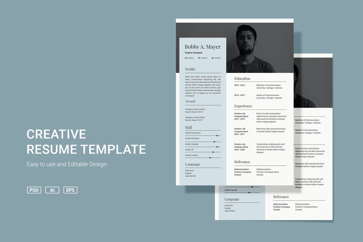 Detail Creative Resume Template Psd Nomer 44