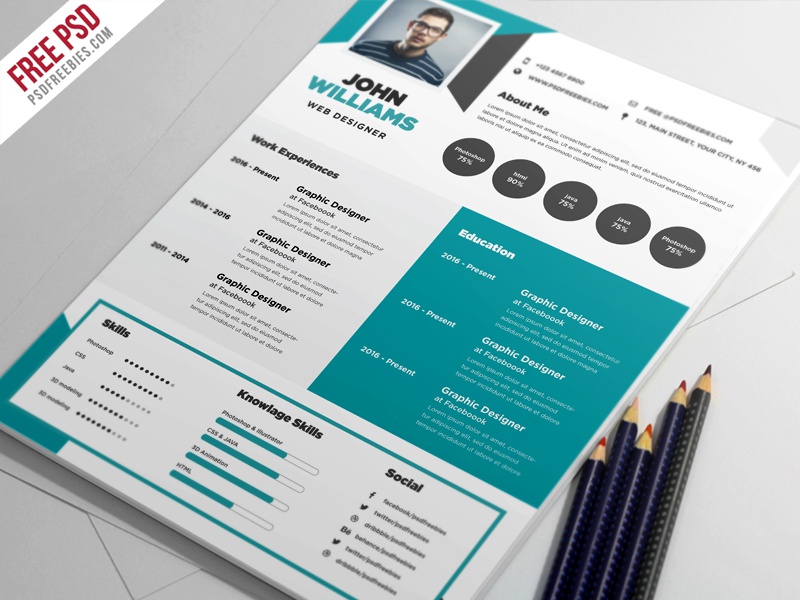 Detail Creative Resume Template Psd Nomer 6