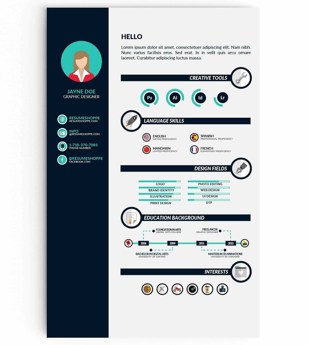 Detail Creative Resume Template Psd Nomer 52