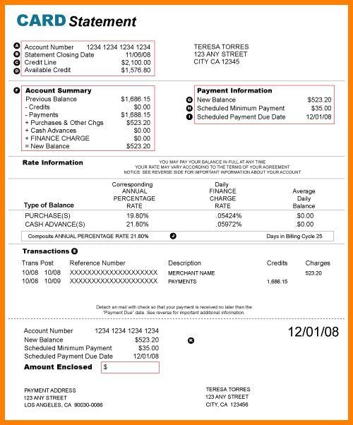 Detail Credit Card Statement Template Word Nomer 2