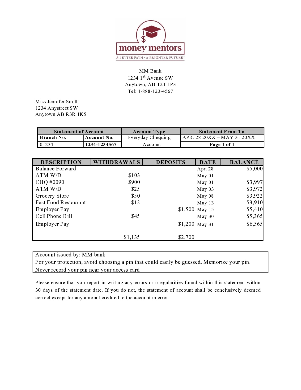 Detail Credit Card Statement Template Word Nomer 24