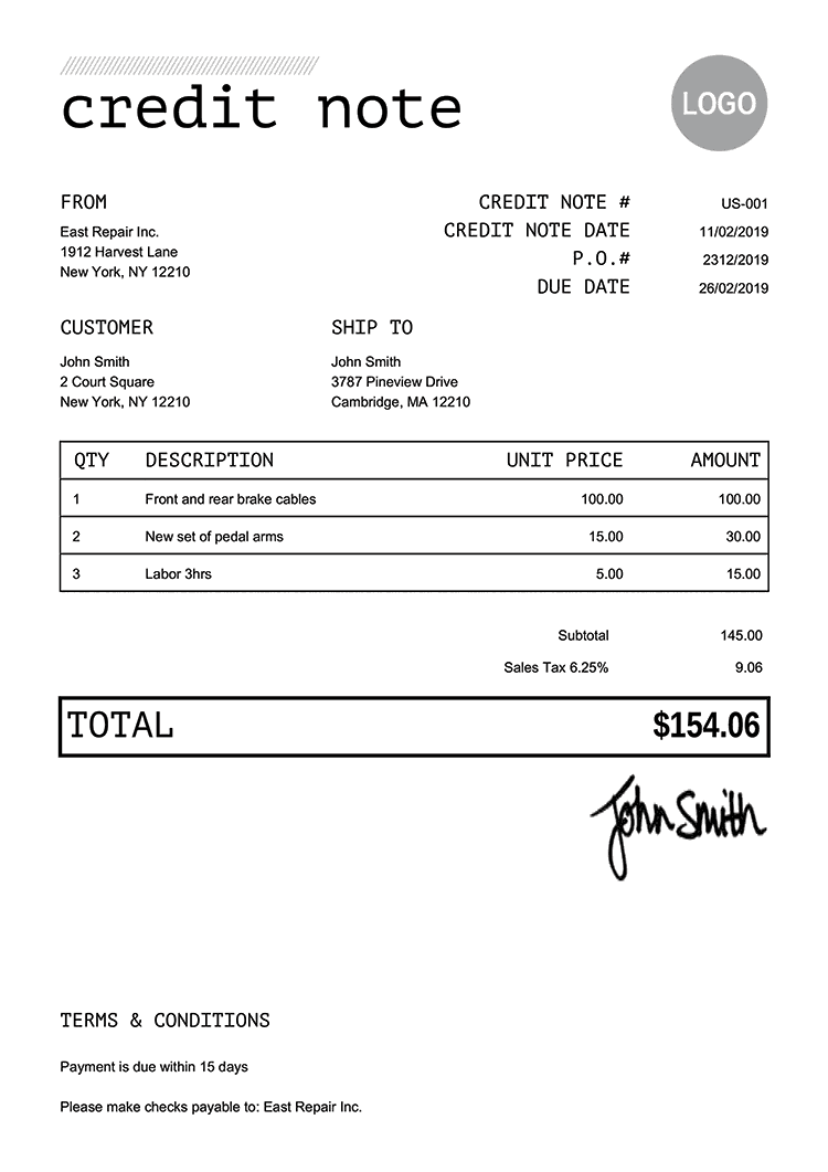 Detail Credit Note Template Nomer 5