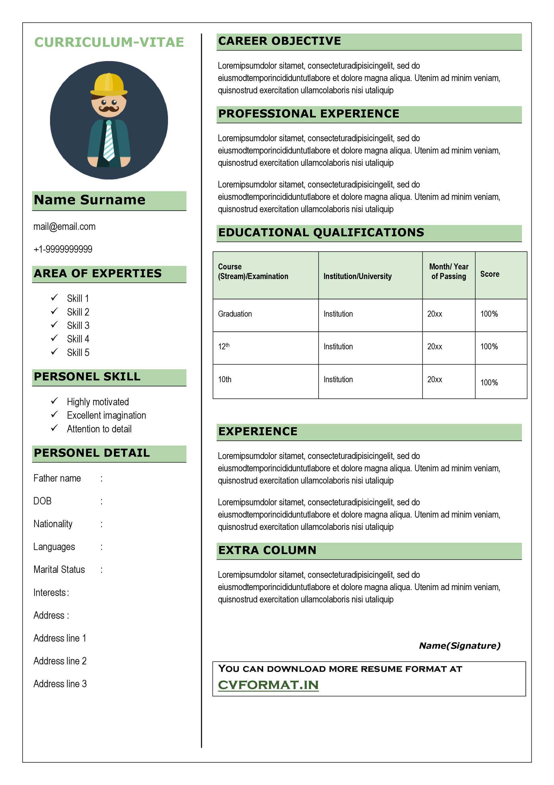 Detail Curriculum Vitae Template Nomer 24
