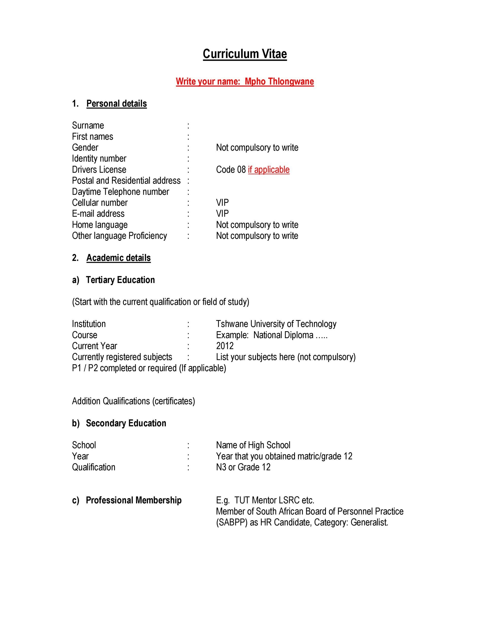 Detail Curriculum Vitae Template Examples Nomer 19