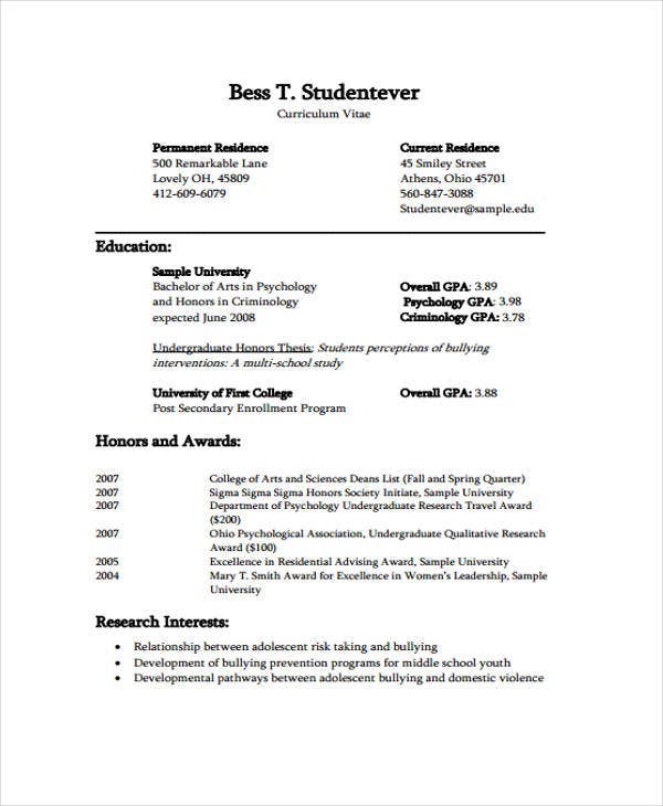 Detail Curriculum Vitae Template Examples Nomer 28