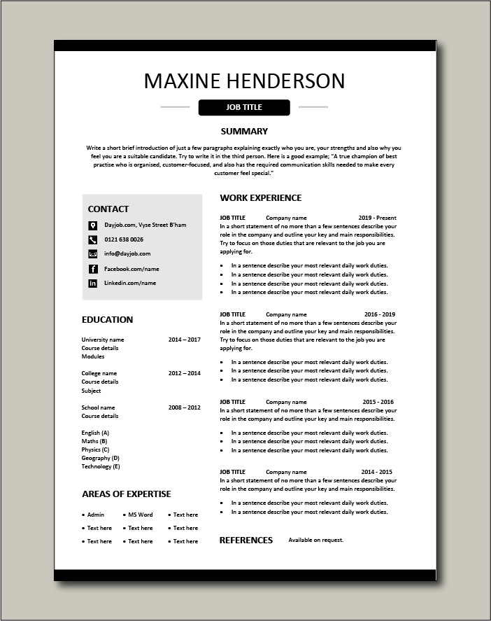 Detail Curriculum Vitae Template Examples Nomer 32