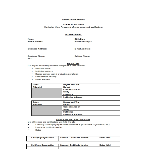 Detail Curriculum Vitae Template Free Nomer 50