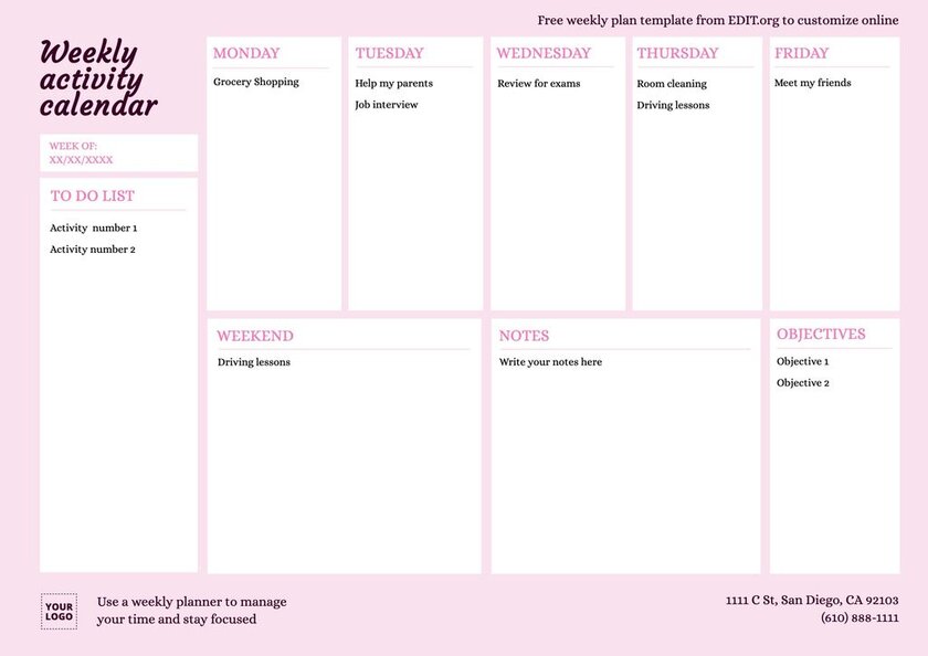 Detail Cute 7 Day Weekly Planner Template Nomer 29