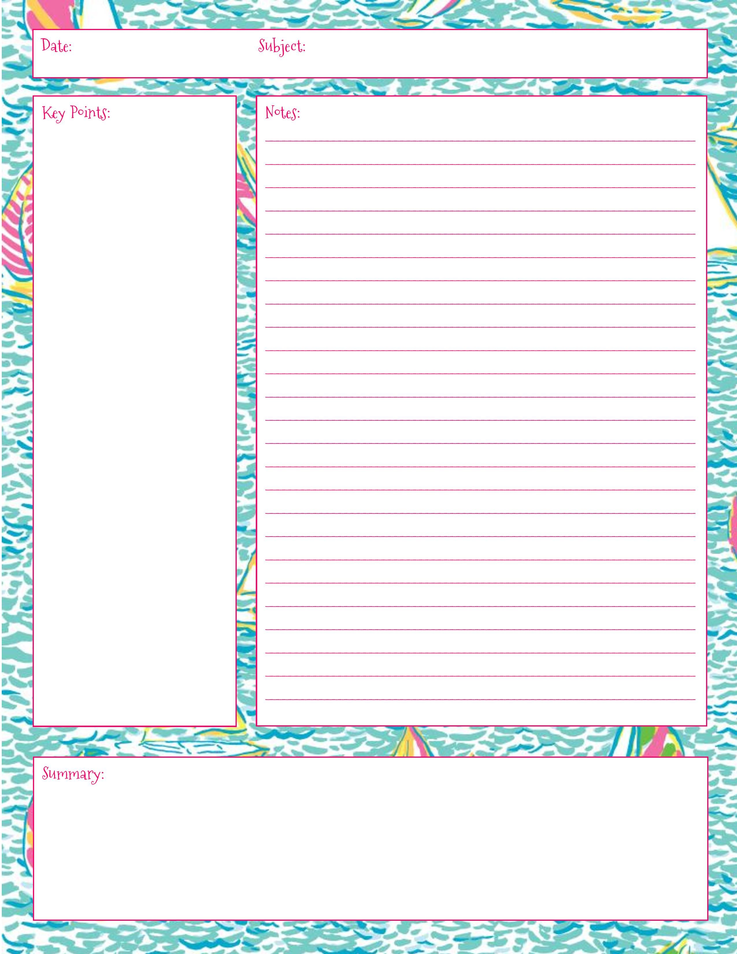 Detail Cute Notes Template Nomer 3
