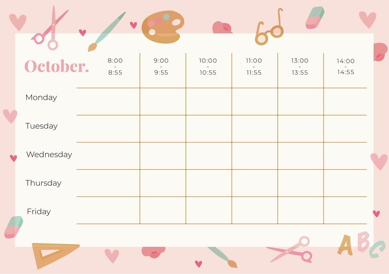 Detail Cute Schedule Template Free Nomer 2