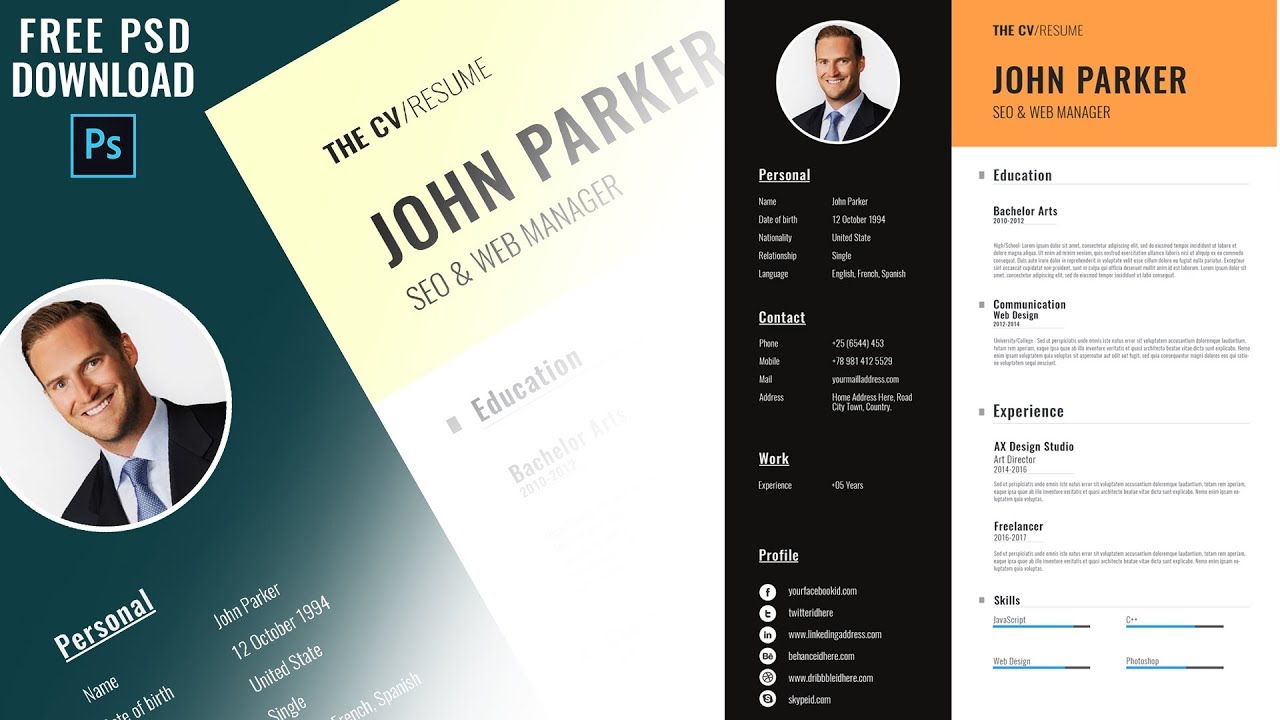 Detail Cv Psd Template Download Nomer 44