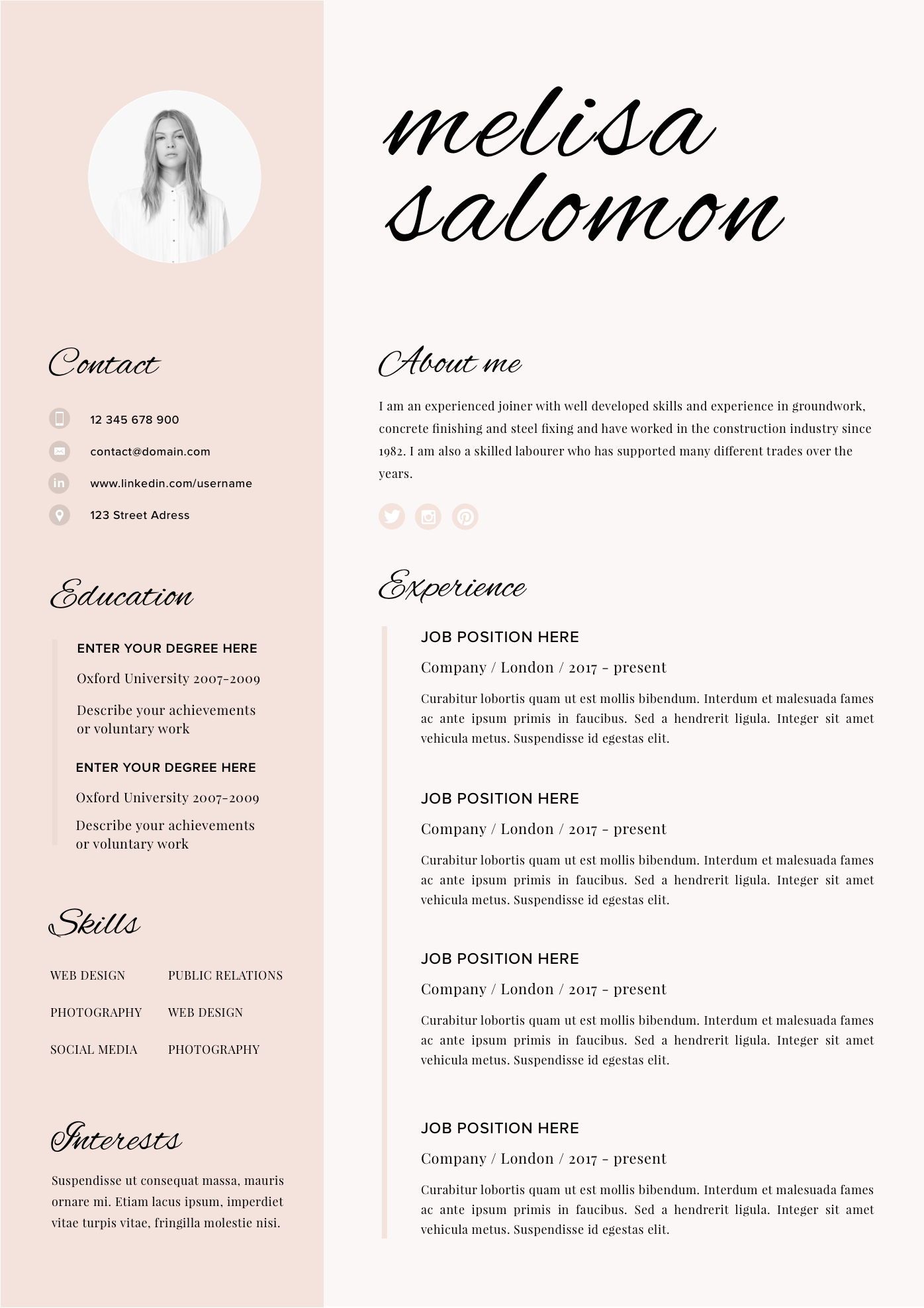 Detail Cv Resume Template Nomer 13