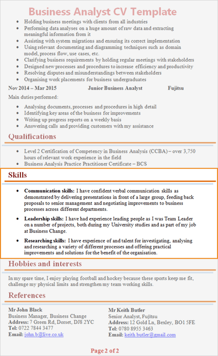 Detail Cv Skills Template Nomer 18