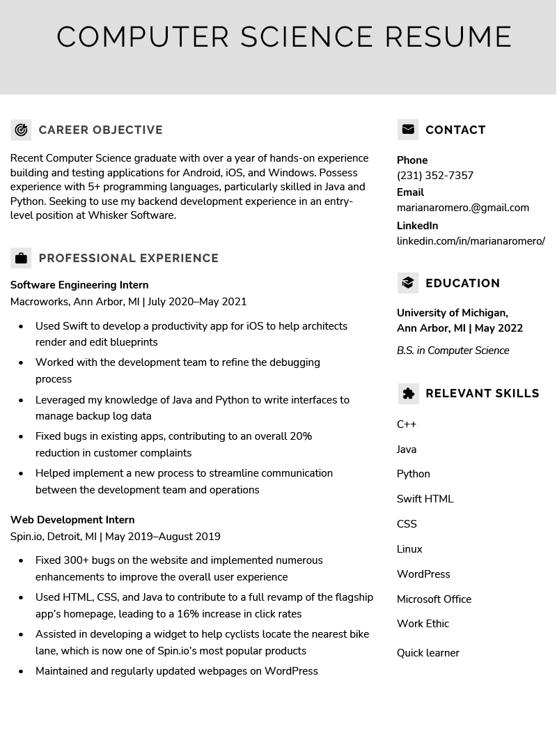 Cv Template For Computer Science Student - KibrisPDR