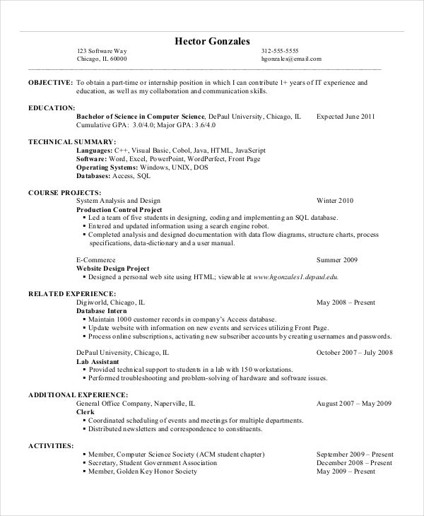 Detail Cv Template For Computer Science Student Nomer 13