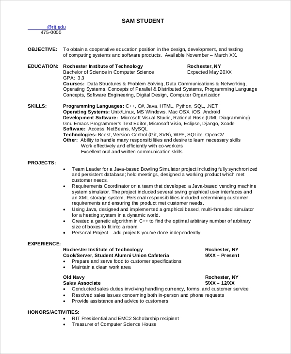 Detail Cv Template For Computer Science Student Nomer 14
