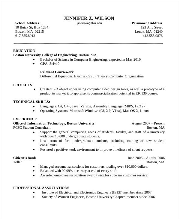 Detail Cv Template For Computer Science Student Nomer 17