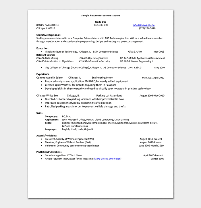 Detail Cv Template For Computer Science Student Nomer 30