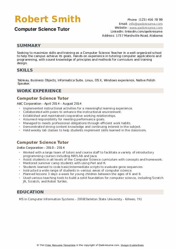 Detail Cv Template For Computer Science Student Nomer 31