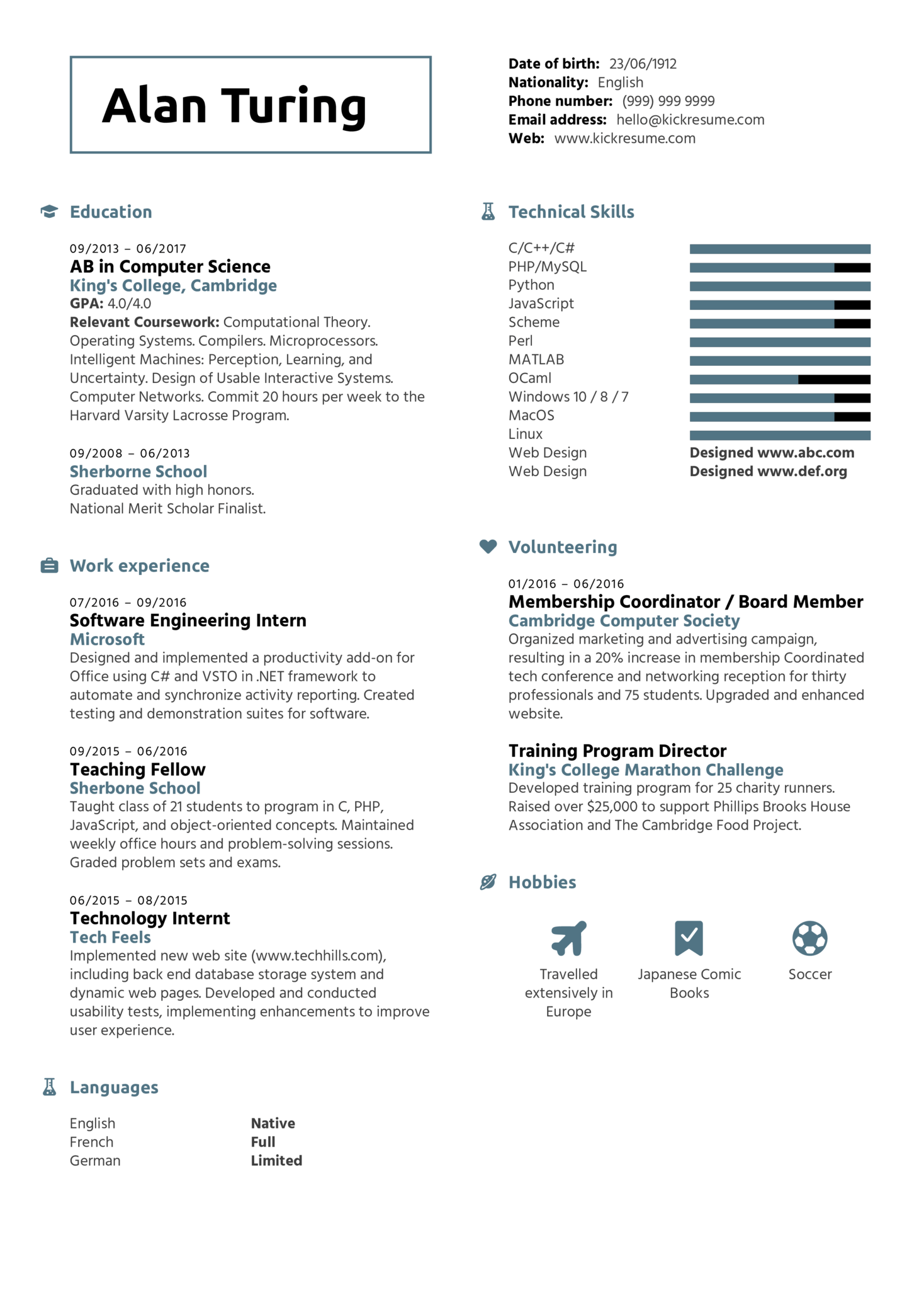 Detail Cv Template For Computer Science Student Nomer 5