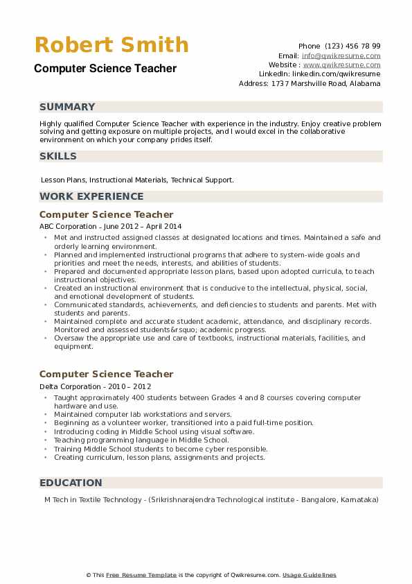 Detail Cv Template For Computer Science Student Nomer 39