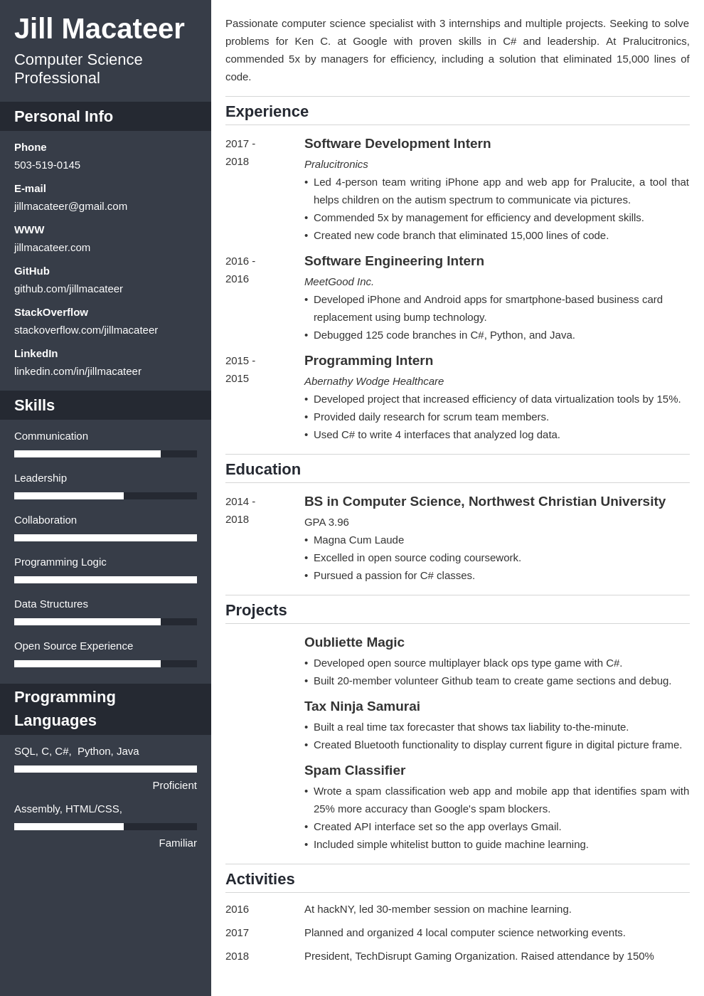 Detail Cv Template For Computer Science Student Nomer 48