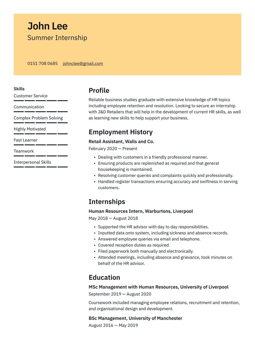 Detail Cv Template For Internship Nomer 11