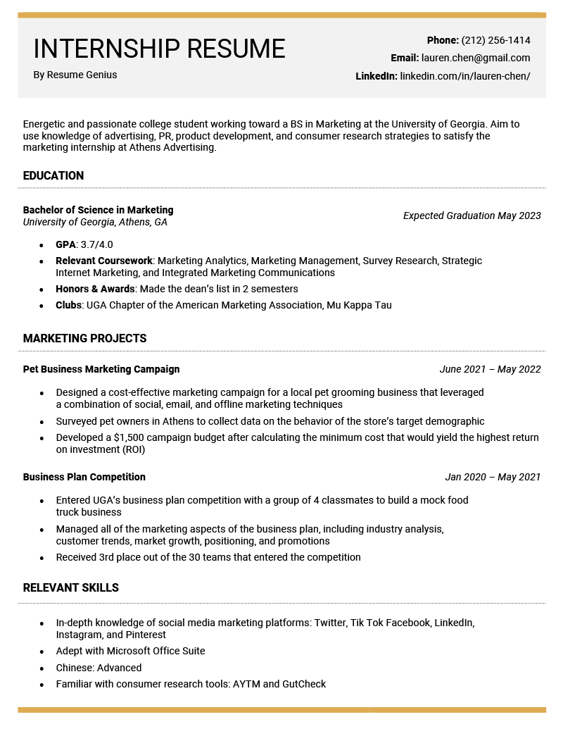 Detail Cv Template For Internship Nomer 3