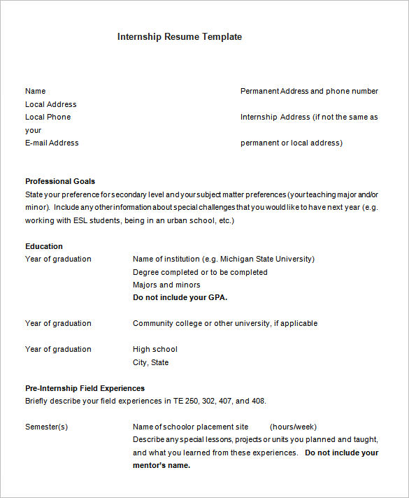 Detail Cv Template For Internship Nomer 30