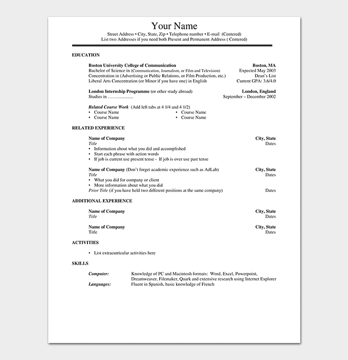 Detail Cv Template For Internship Nomer 33