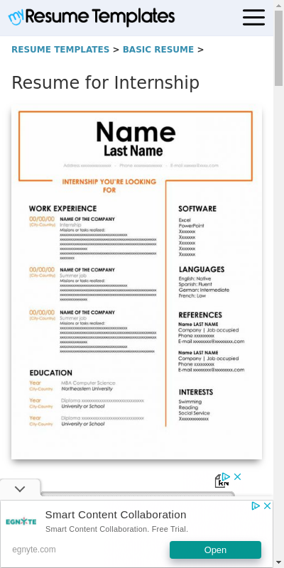 Detail Cv Template For Internship Nomer 37