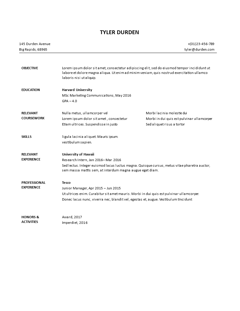 Detail Cv Template For Internship Nomer 40