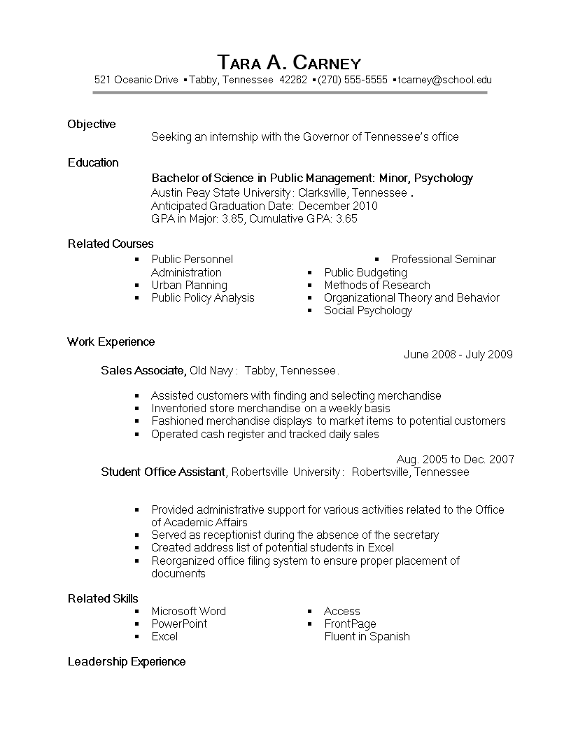 Detail Cv Template For Internship Nomer 48