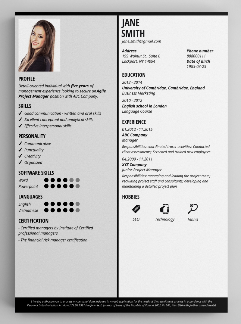 Detail Cv Template In English Doc Nomer 20