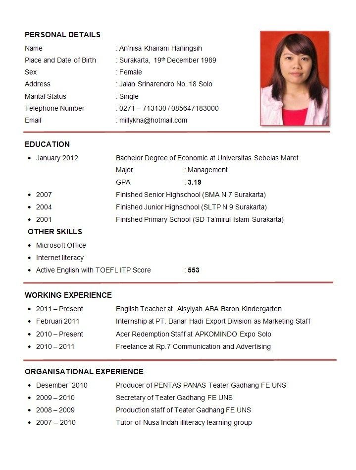 Detail Cv Template In English Doc Nomer 31