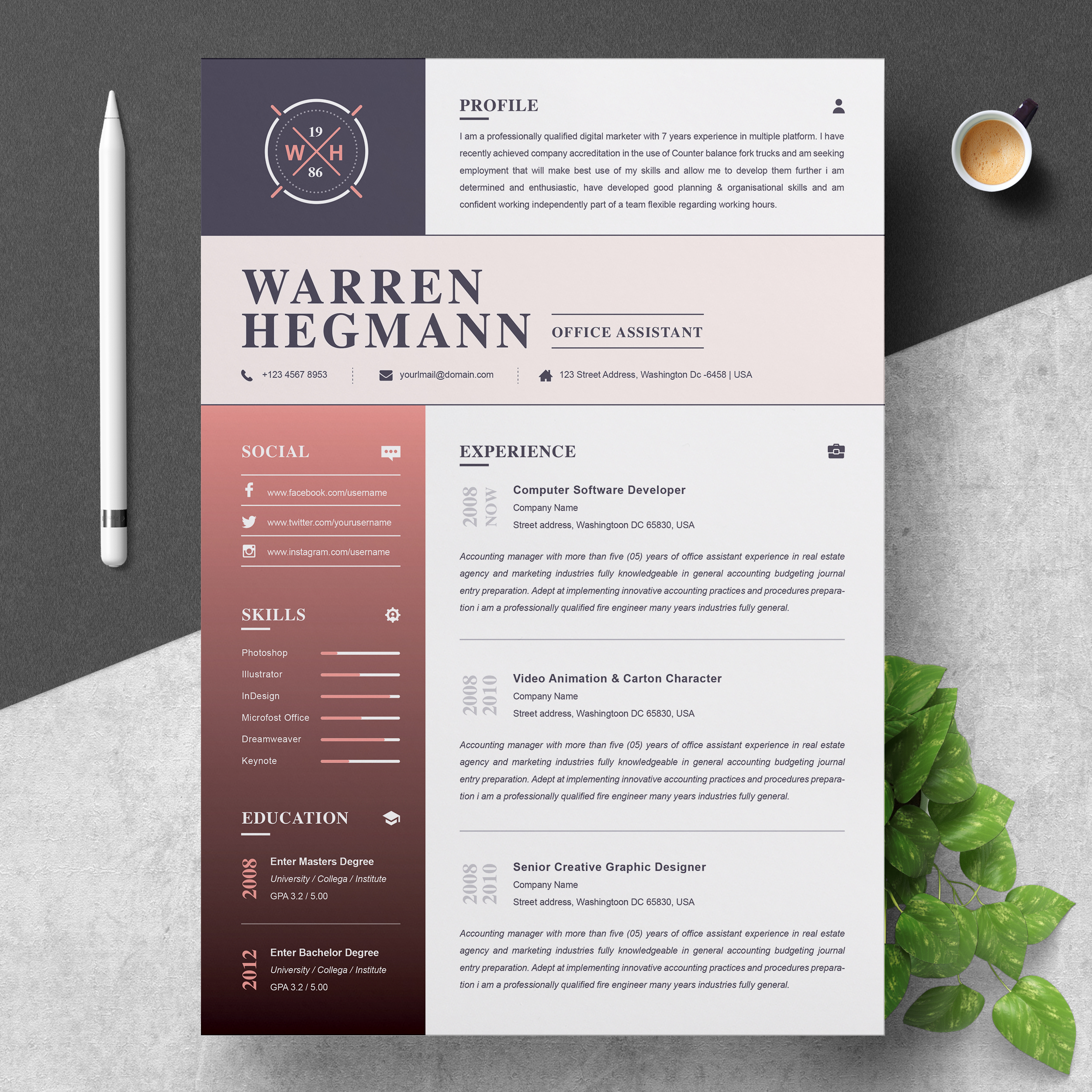 Detail Cv Template Modern Word Free Nomer 19