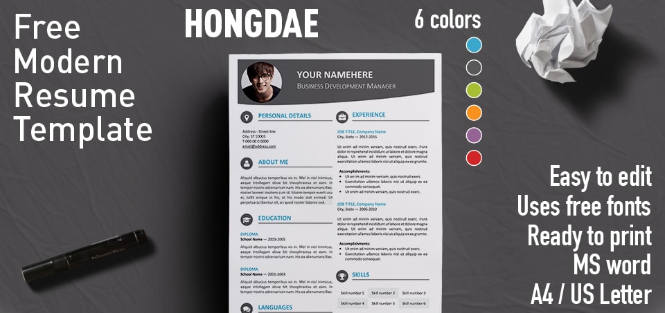 Detail Cv Template Modern Word Free Nomer 30