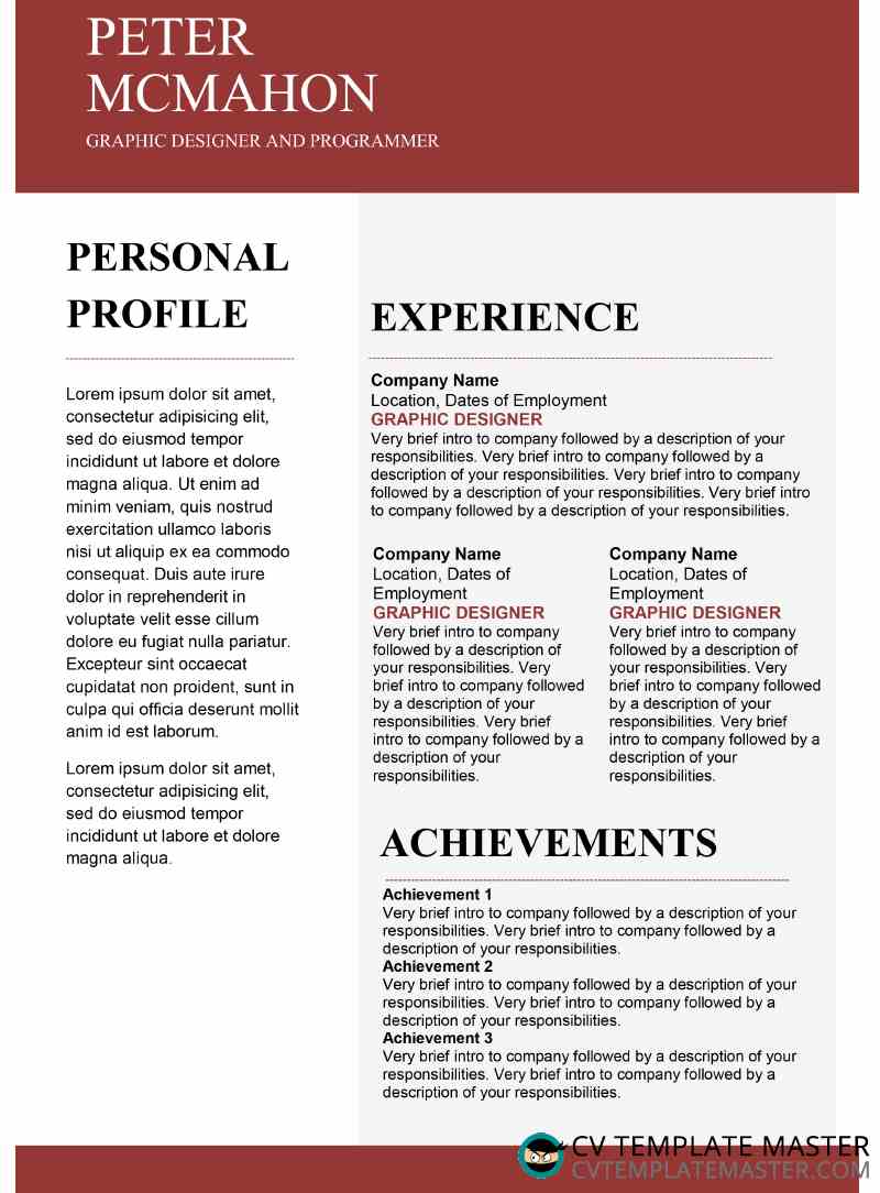 Detail Cv Template Personal Profile Nomer 29