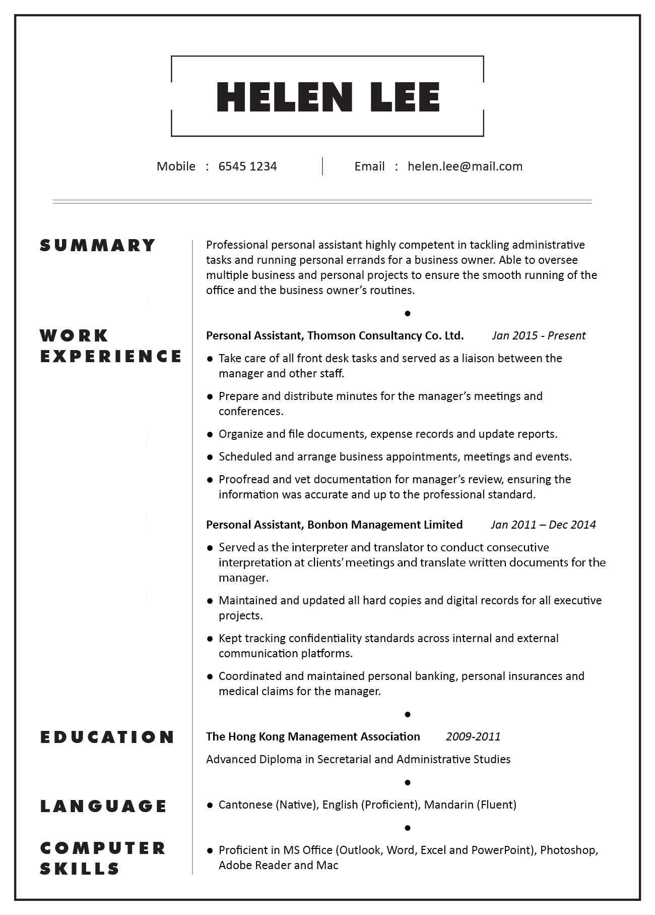 Detail Cv Template Personal Profile Example Nomer 19