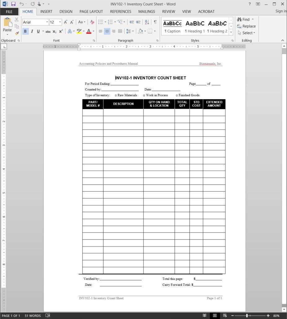 Cycle Count Sheet Template - KibrisPDR