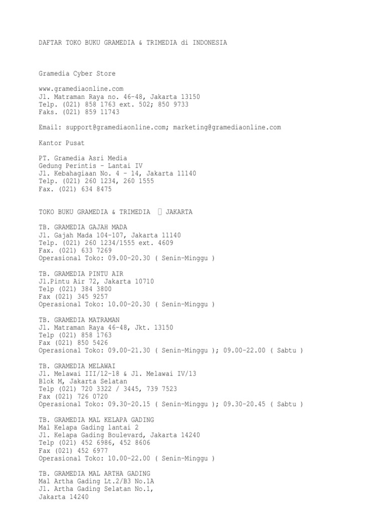 Detail Daftar Buku Gramedia Matraman Nomer 44