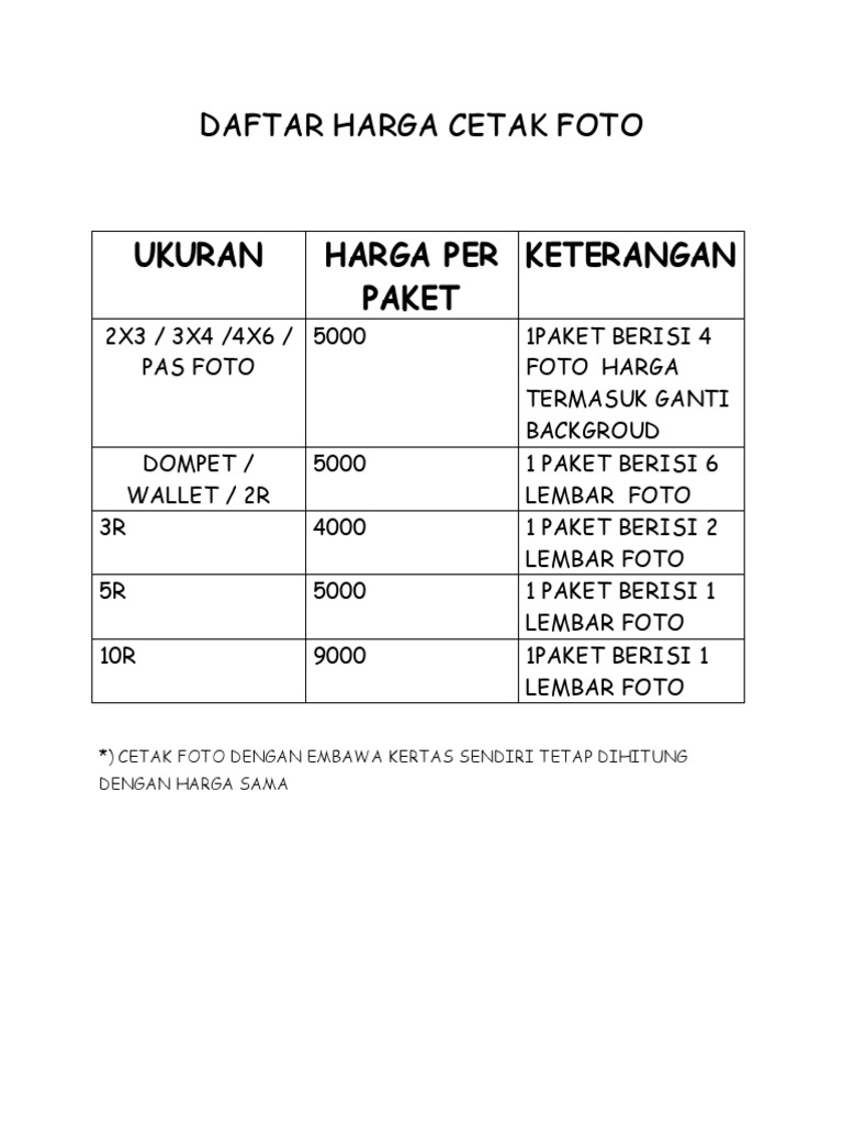 Detail Daftar Harga Cetak Foto Dan Ukurannya Nomer 29