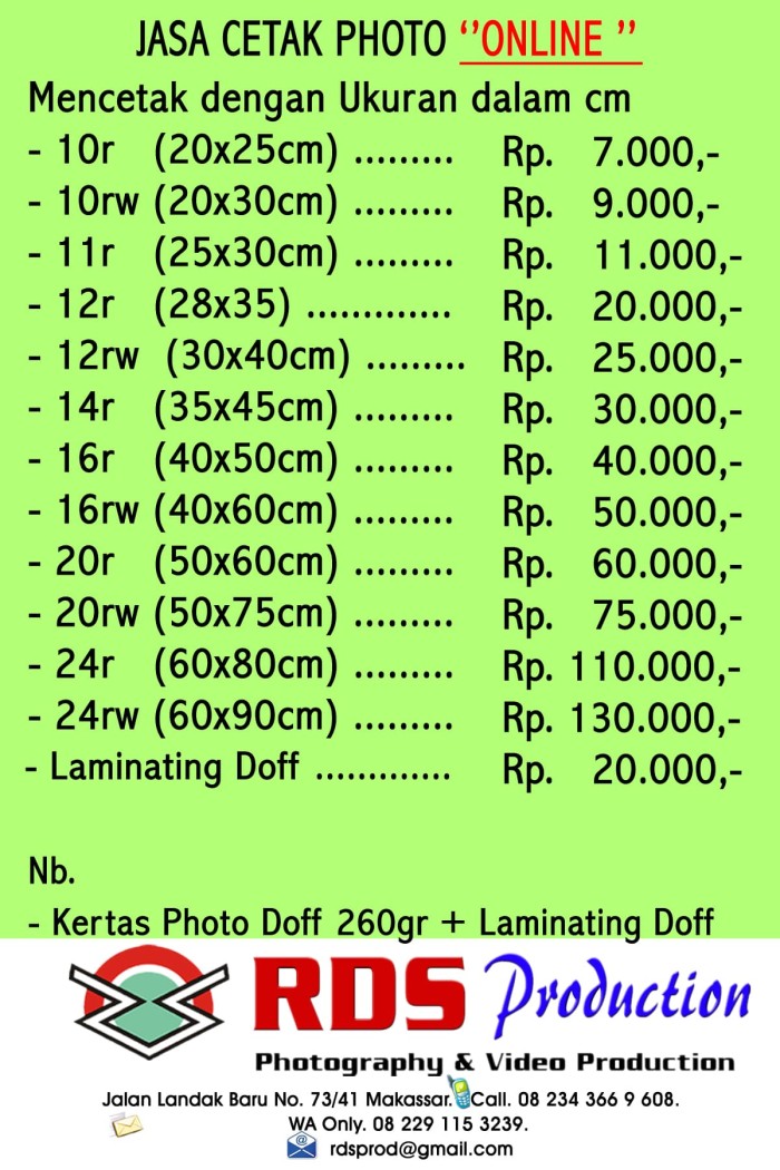 Detail Daftar Harga Cetak Foto Dan Ukurannya Nomer 8