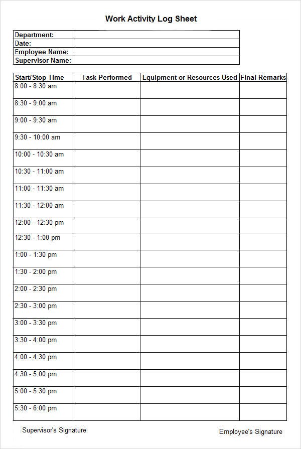 Detail Daily Activity Log Template Excel Nomer 2