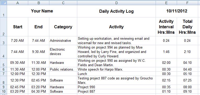 Detail Daily Activity Log Template Excel Nomer 25