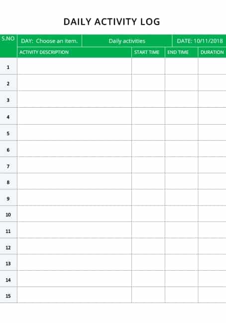 Detail Daily Activity Log Template Excel Nomer 40